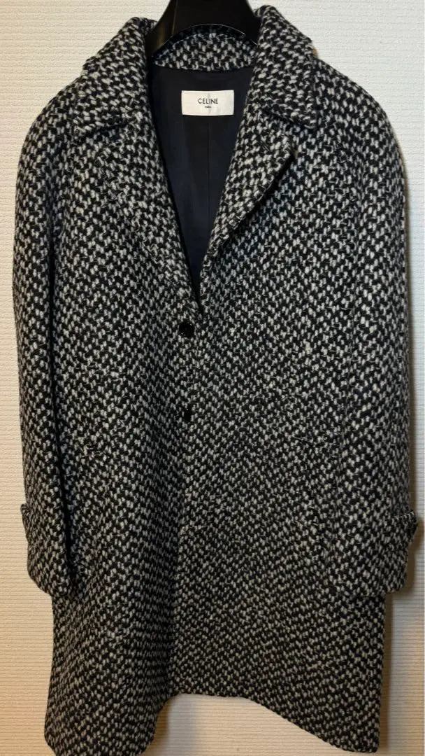 CELINE Chester Coat Black and White Tweed