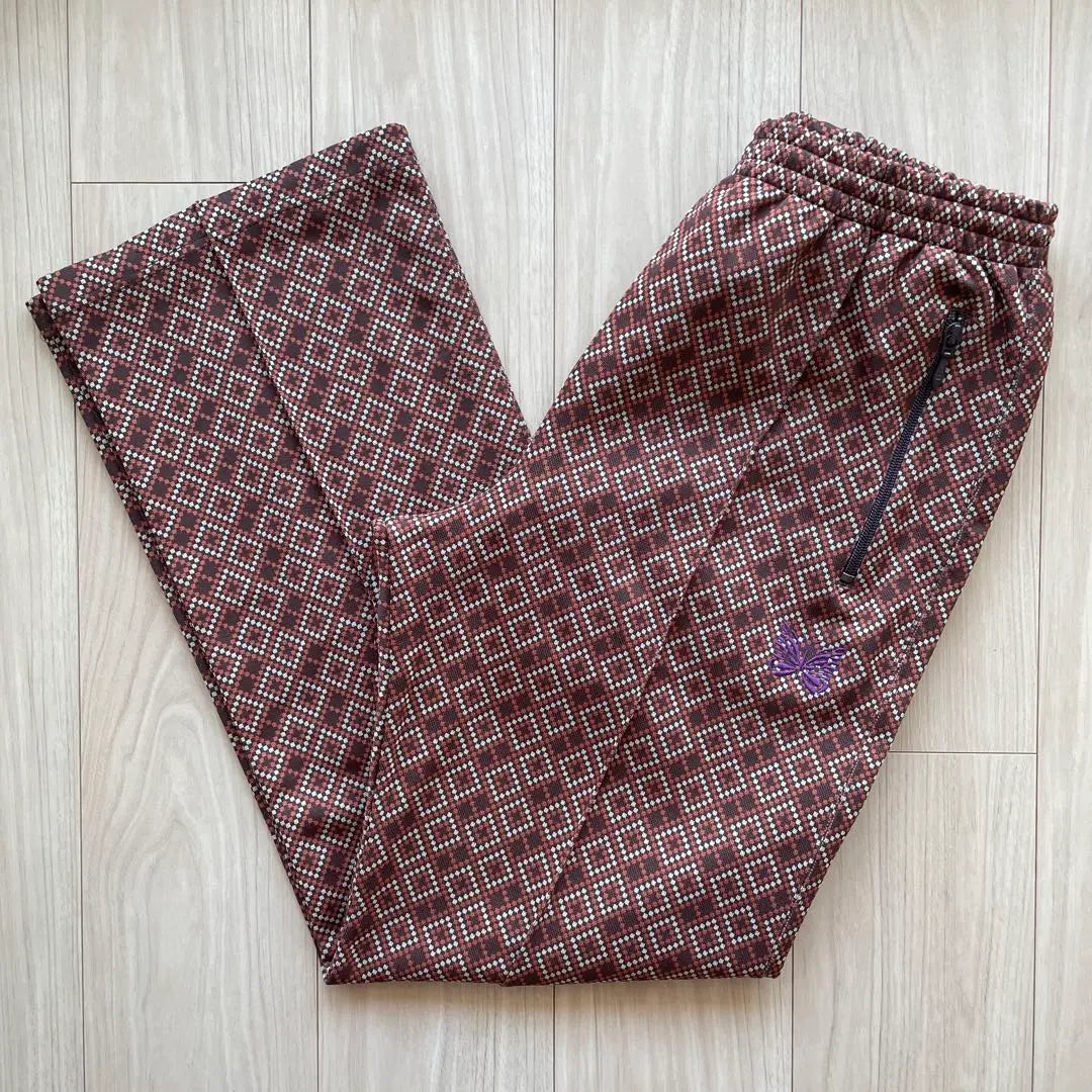 Beautiful condition needles track pants, all-over pattern, brown, jacquard