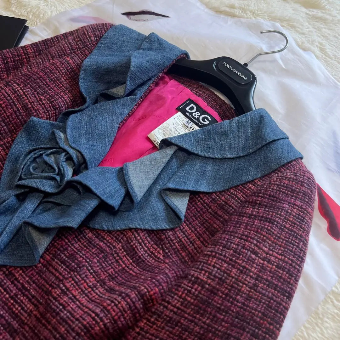 [Beauty] DOLCE & GABBANA Tweed Jacket Denim Frill M 38