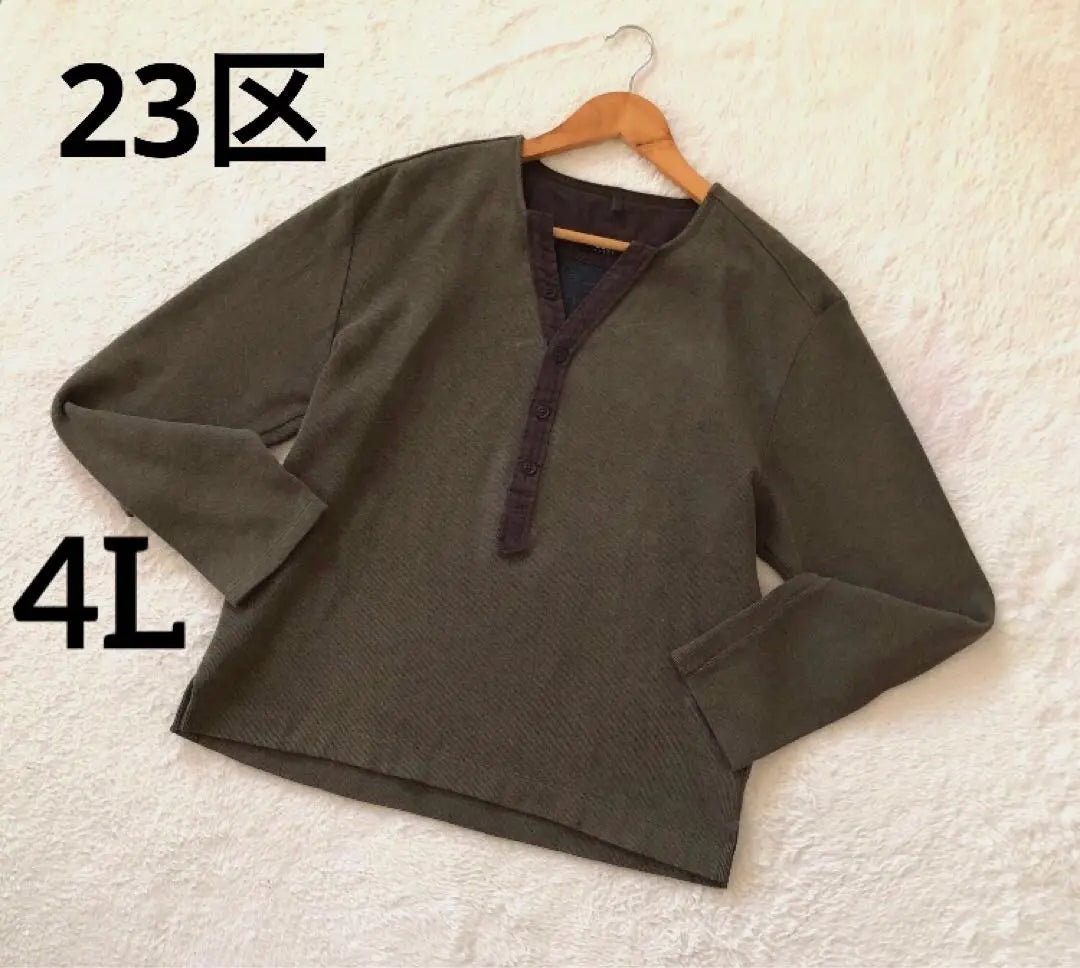 23 Ward Large Size 4L Olive Green V-Neck Long Sleeve Top Pullover