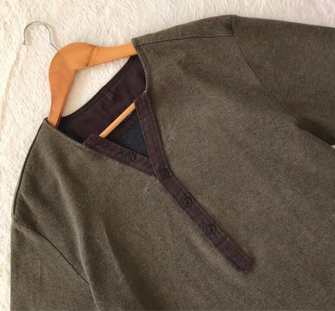 23 Ward Large Size 4L Olive Green V-Neck Long Sleeve Top Pullover