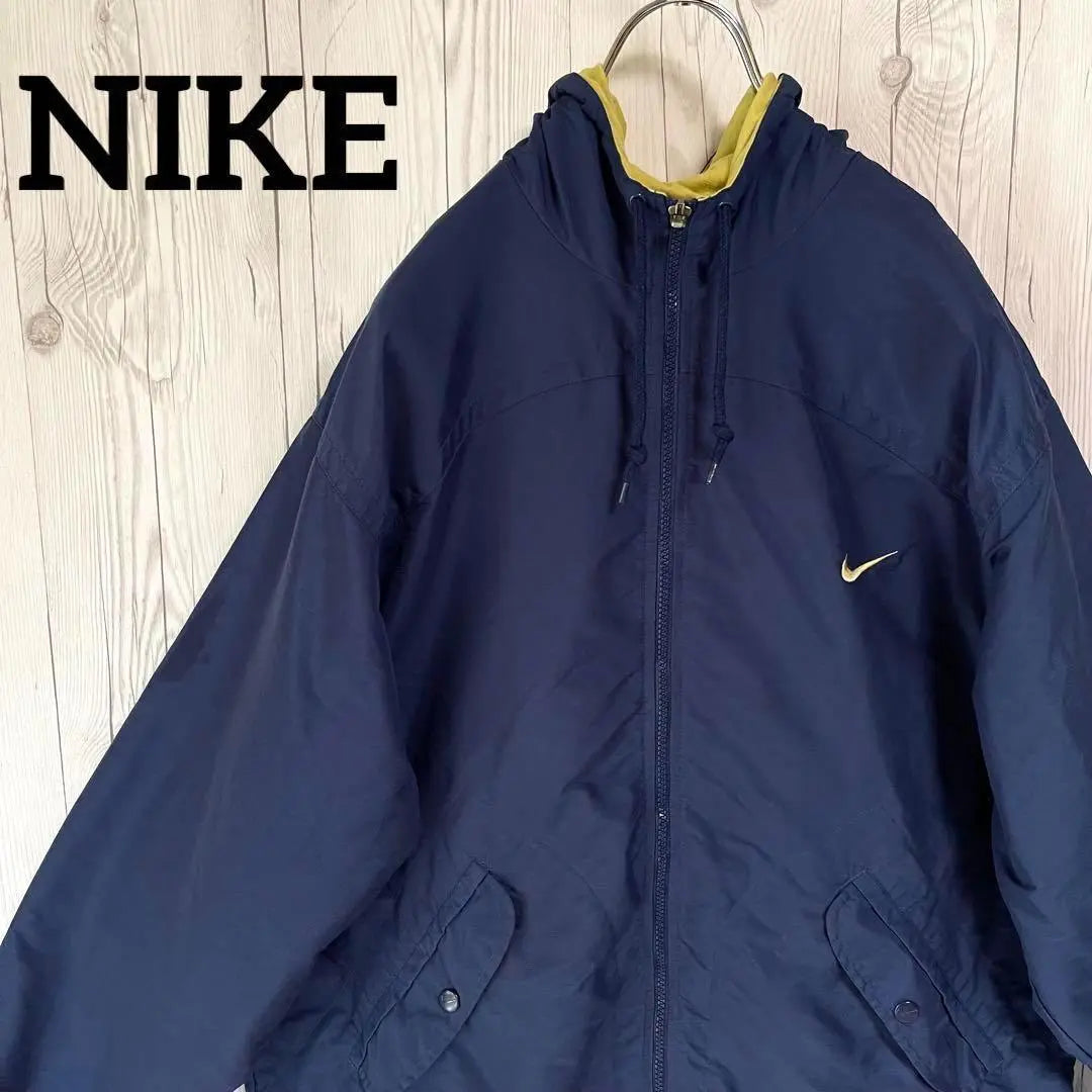 Chaqueta de nailon con capucha NIKE de los años 90 con etiqueta blanca y logotipo en la parte posterior, azul marino, para hombre M