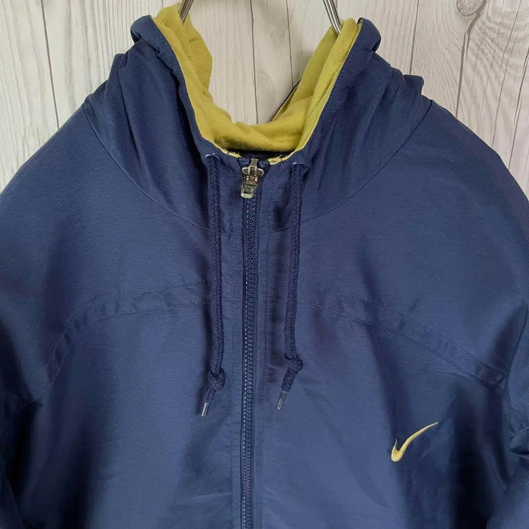 Chaqueta de nailon con capucha NIKE de los años 90 con etiqueta blanca y logotipo en la parte posterior, azul marino, para hombre M