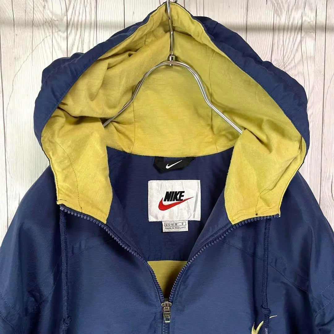 Chaqueta de nailon con capucha NIKE de los años 90 con etiqueta blanca y logotipo en la parte posterior, azul marino, para hombre M