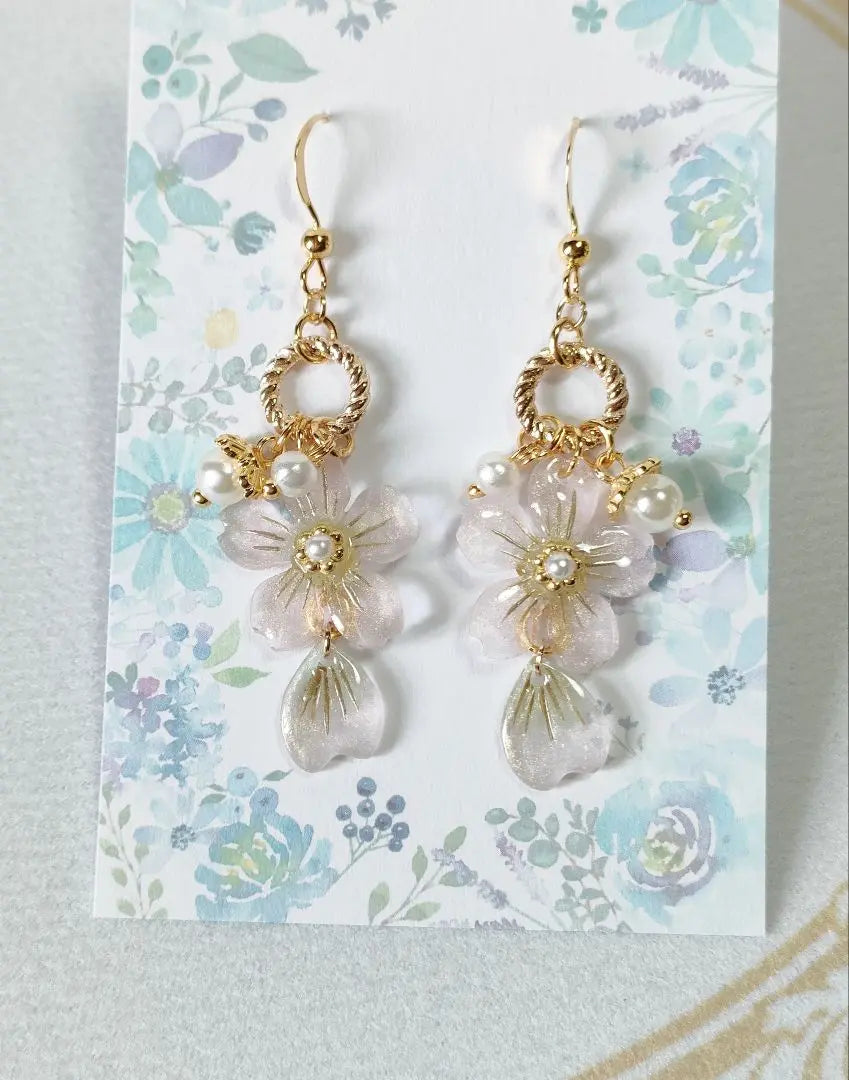 Cherry blossom earrings, transparent pink, handmade resin accessories