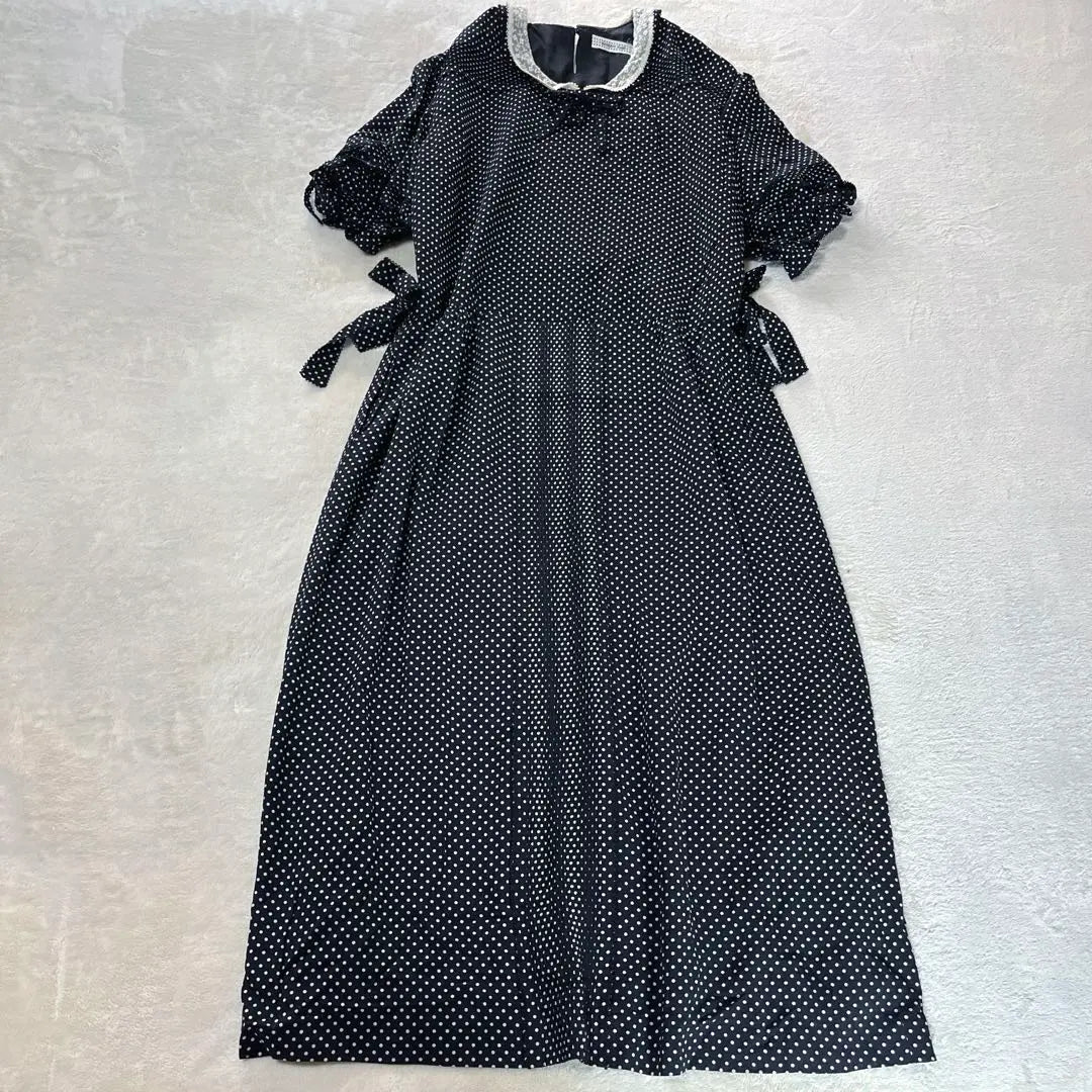 Kaneko Isao Dot Dress Ribbon Pintuck Lace Long Black