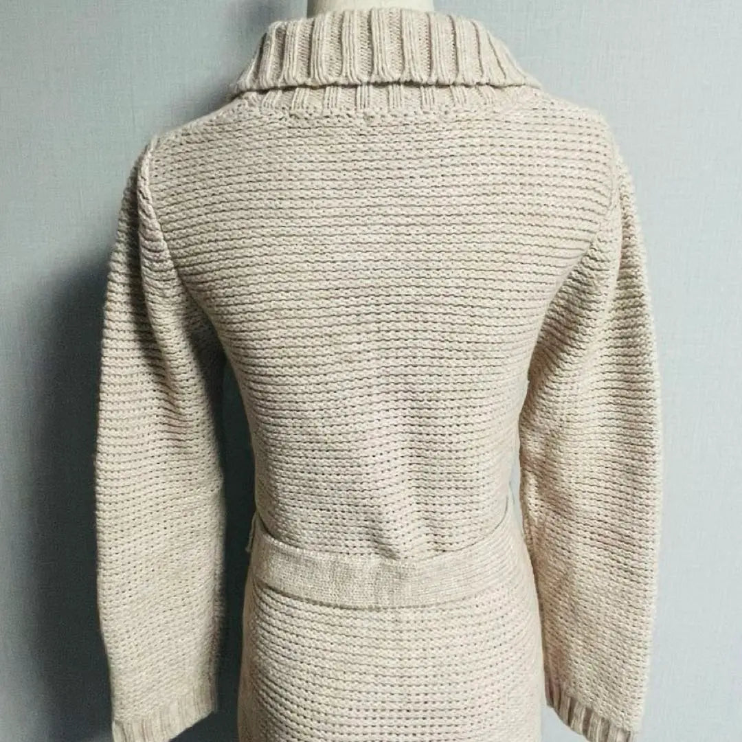 Beautiful condition Simplicity Waist Ribbon Wool Long Sleeve Beige Long Cardigan