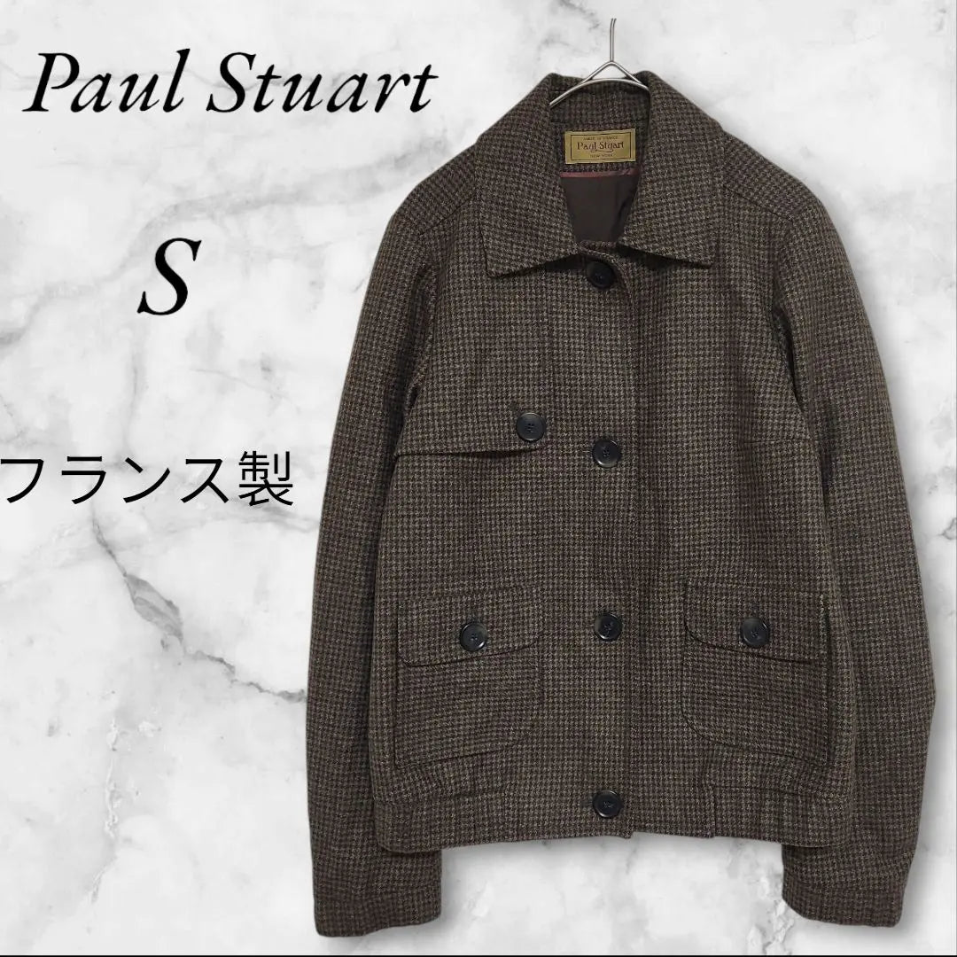 Paul Stuart Houndstooth Pattern Coat [S] Brown Virgin Wool Blend