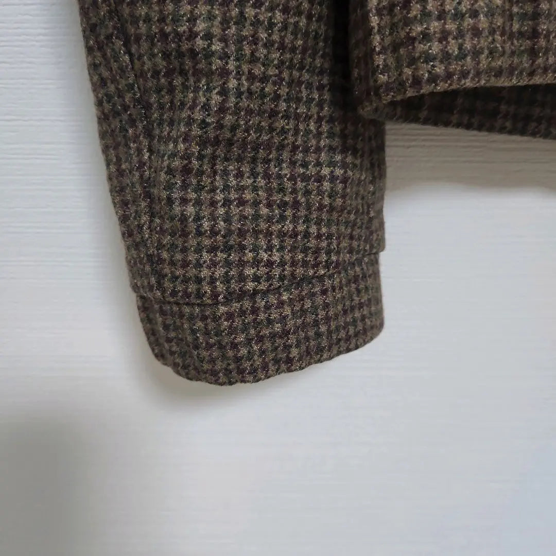 Paul Stuart Houndstooth Pattern Coat [S] Brown Virgin Wool Blend