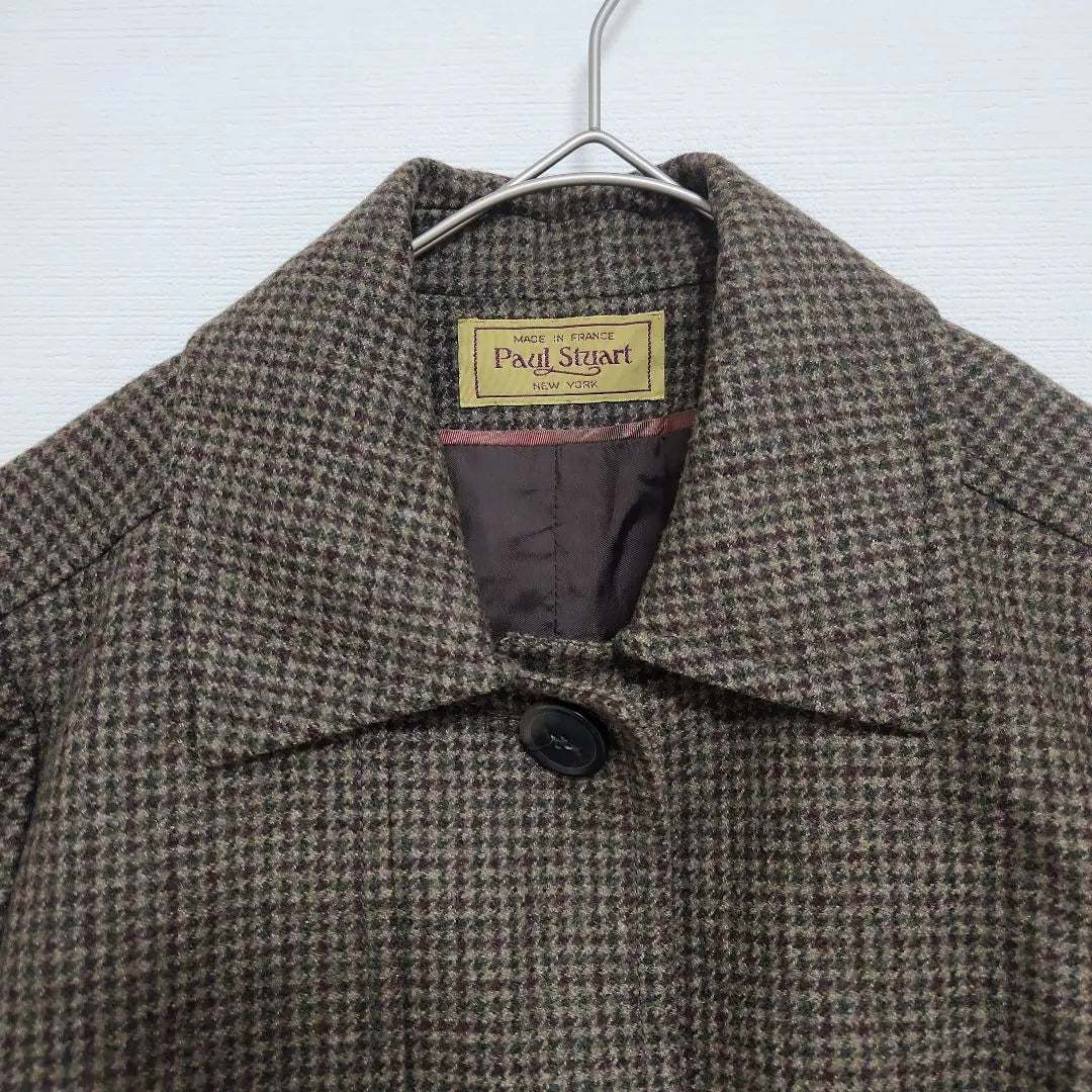 Paul Stuart Houndstooth Pattern Coat [S] Brown Virgin Wool Blend