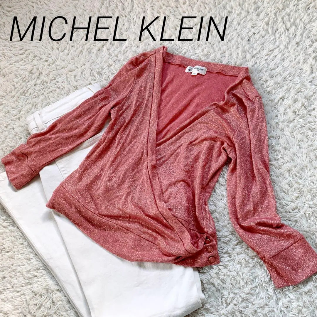 MK Cárdigan de diseño Michelle Cran Talla 38 Rosa | MK ミッシェルクラン ラメ入りデザインカーディガン サイズ38 ピンク