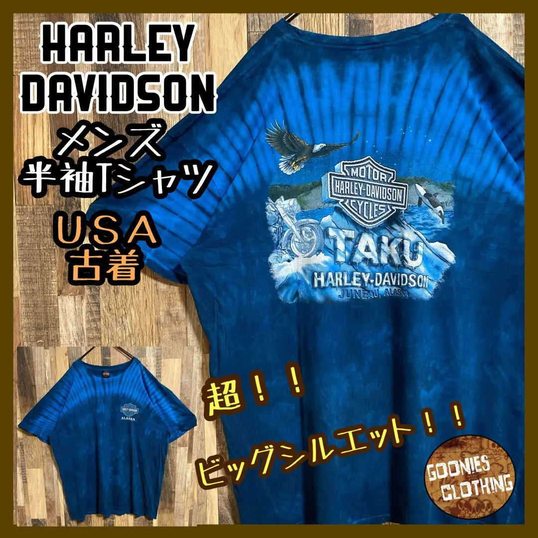 Camiseta de manga corta usada para motocicleta Alaska Harley Davidson Killer Eagle | アラスカ ハーレーダビッドソン シャチ イーグル バイク 古着 半袖 Tシャツ