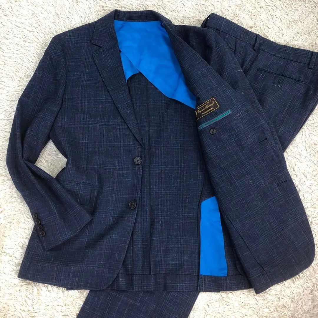 Good condition Paul Smith Men's Suit Rolo Piana Silk Linen Navy Current