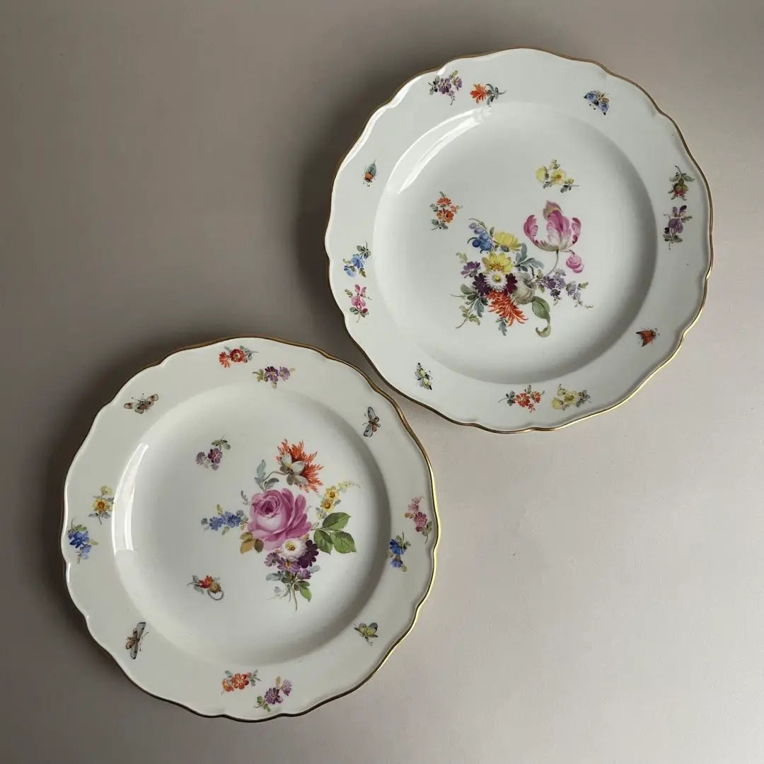 Meissen Basic Flower Flower Bouquet Insect Plate Set of 2