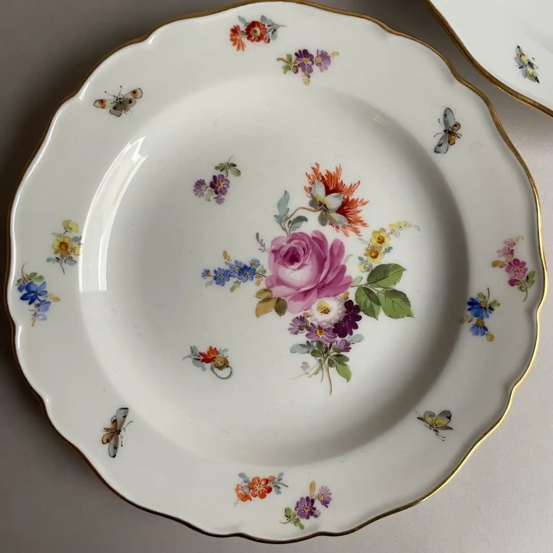 Meissen Basic Flower Flower Bouquet Insect Plate Set of 2