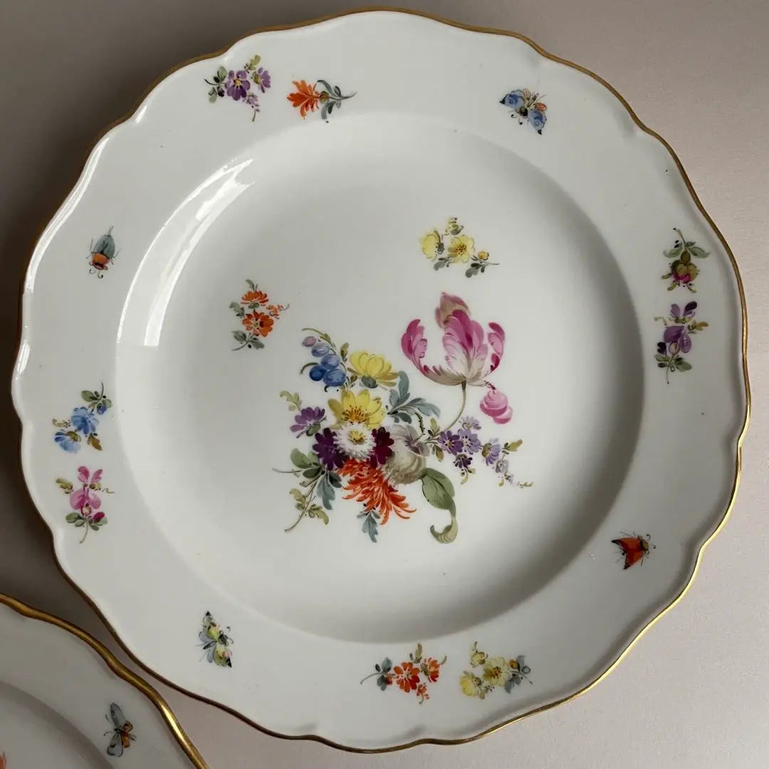 Meissen Basic Flower Flower Bouquet Insect Plate Set of 2