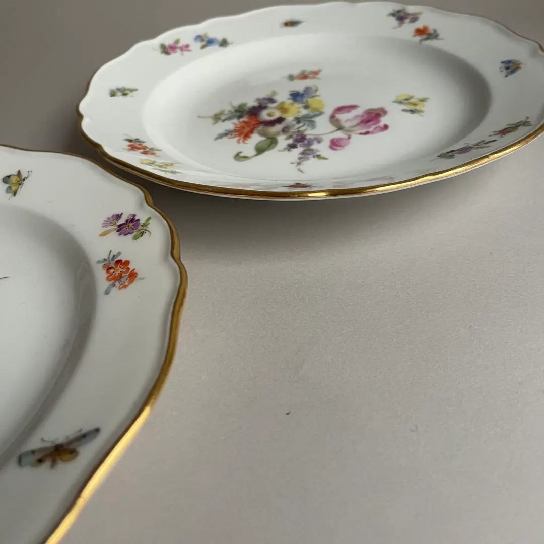 Meissen Basic Flower Flower Bouquet Insect Plate Set of 2