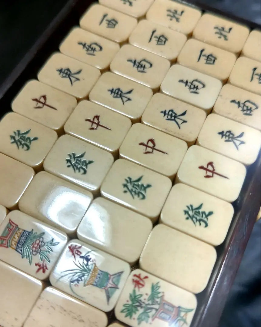 Mahjong tile bone tile Antique wooden box finest retro bamboo tiles Rosewood