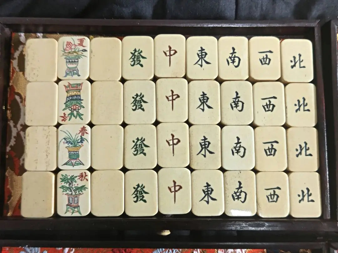 Mahjong tile bone tile Antique wooden box finest retro bamboo tiles Rosewood