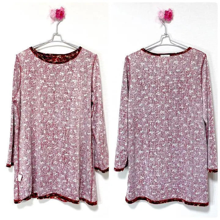 ESPOIR Tops Flower pattern Velvet style casual puff sleeve glossy | ESPOIR トップス 花柄 ベルベット風 カジュアル パフスリーブ 光沢感