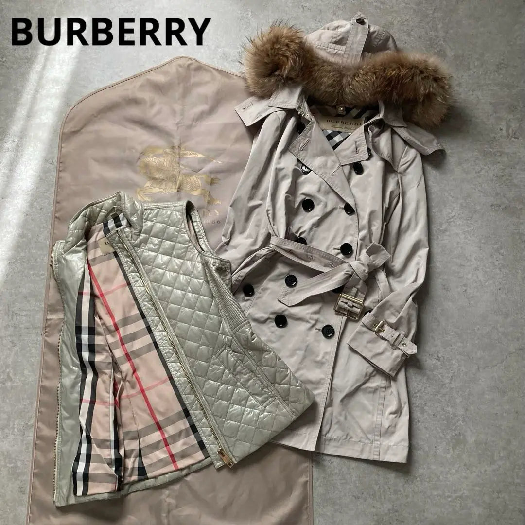 Burberry Trench Court Fur Food Quilting Liner Japón etiqueta regular | バーバリー トレンチコート ファー付きフード キルティングライナー 日本正規タグ