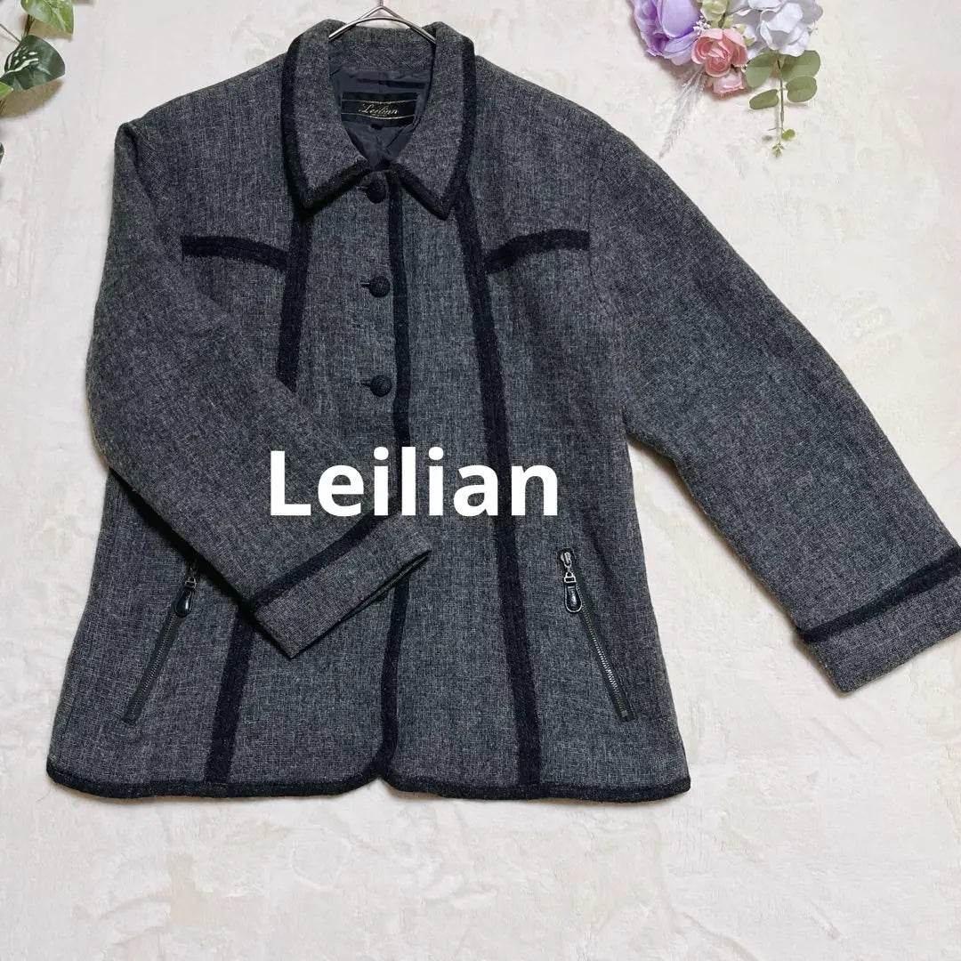 a190 [Leilian] Gray 90% wool tweed jacket stylish design