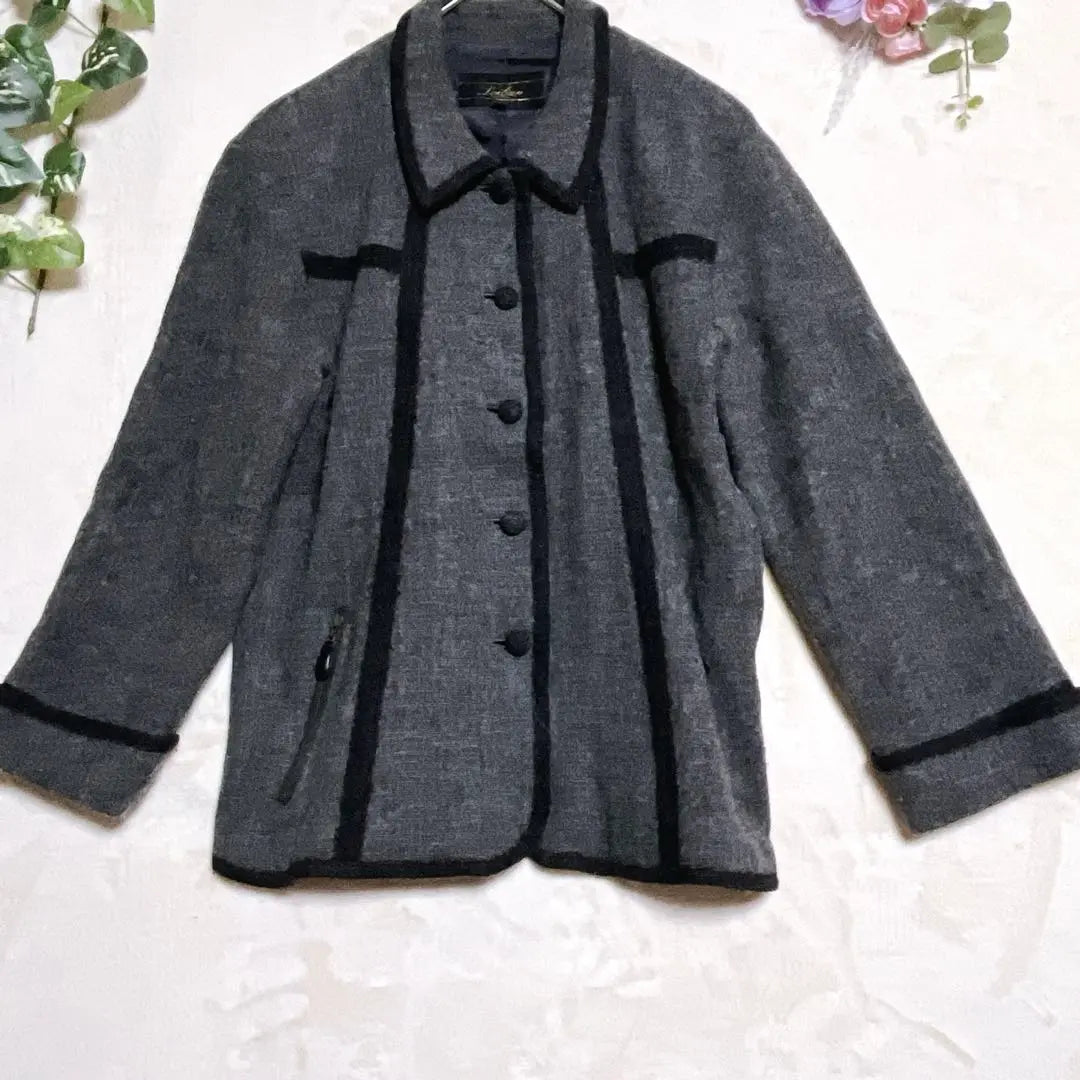 a190 [Leilian] Gray 90% wool tweed jacket stylish design