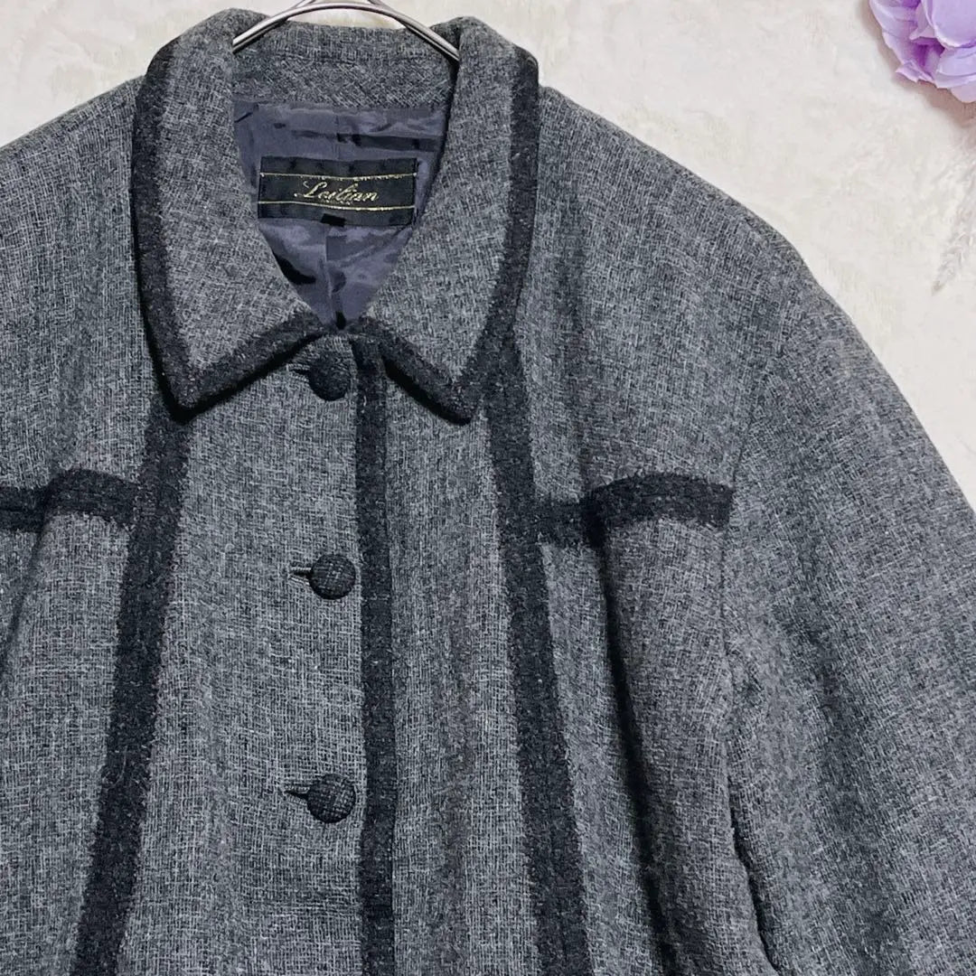 a190 [Leilian] Gray 90% wool tweed jacket stylish design