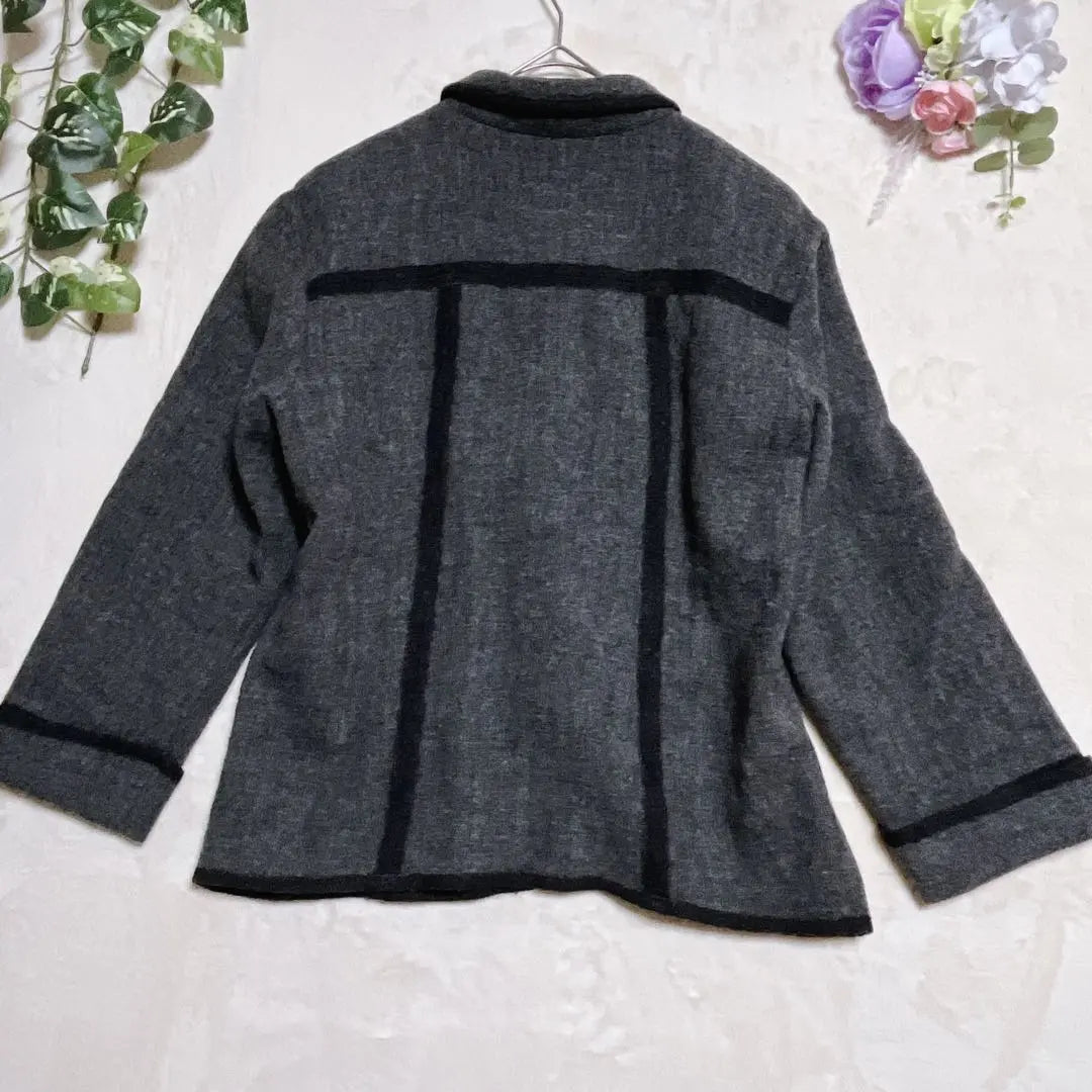 a190 [Leilian] Gray 90% wool tweed jacket stylish design