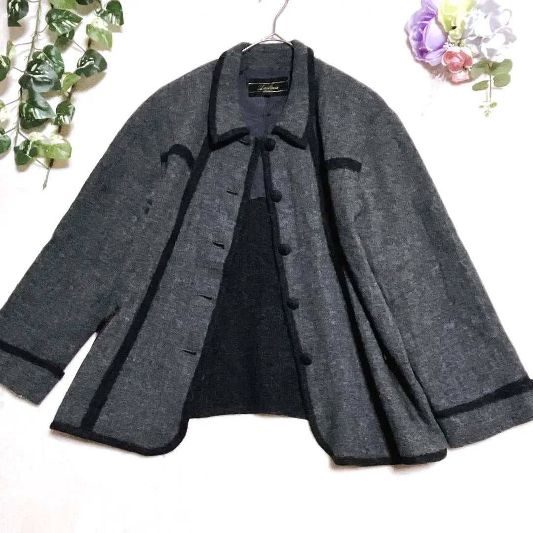 a190 [Leilian] Gray 90% wool tweed jacket stylish design