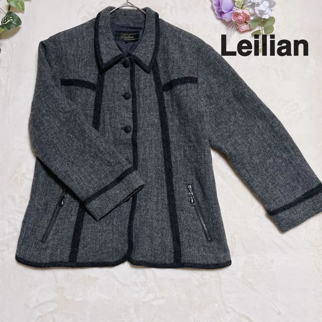 a190 [Leilian] Gray 90% wool tweed jacket stylish design