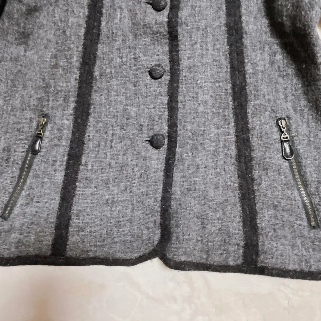 a190 [Leilian] Gray 90% wool tweed jacket stylish design