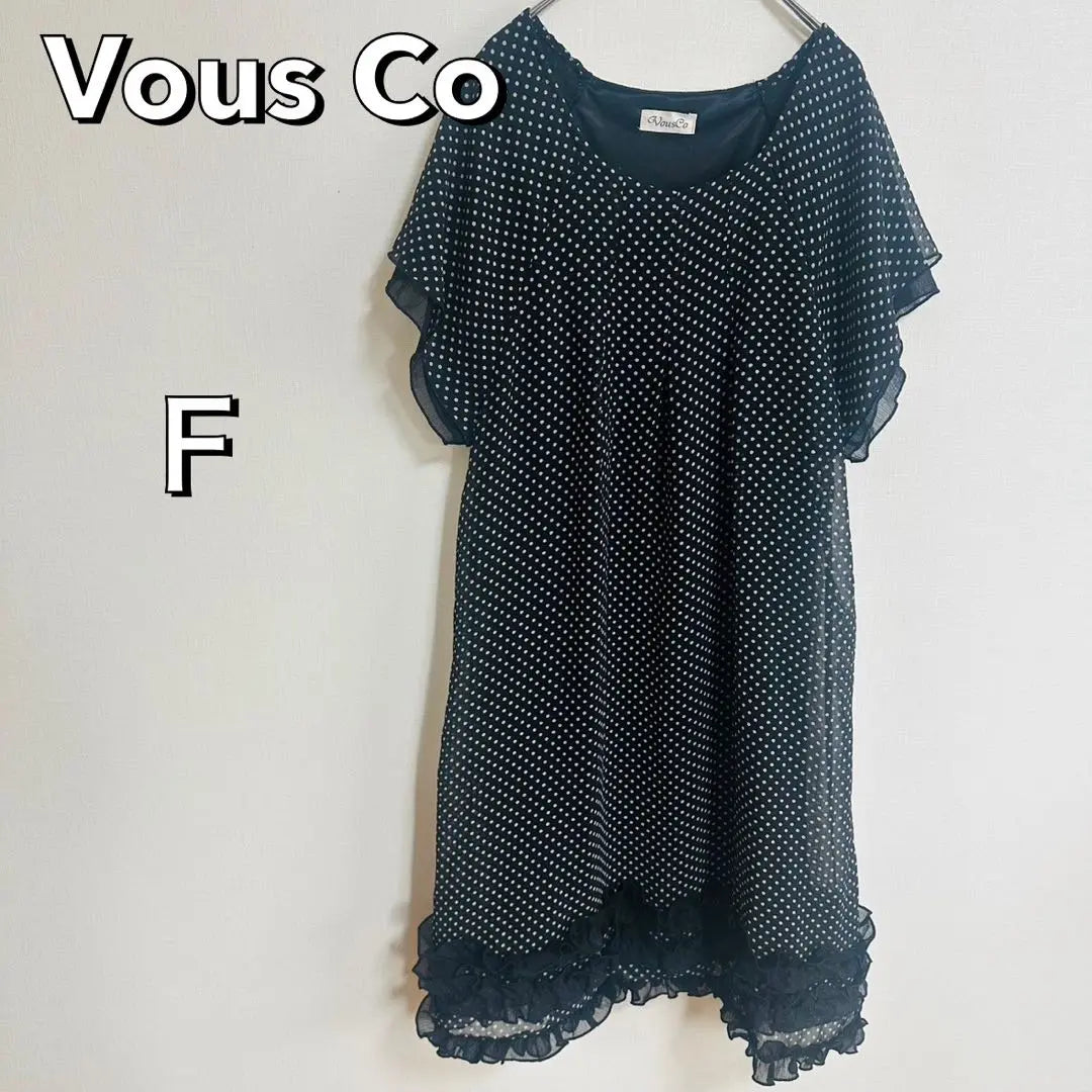 B360 [Vous Co] Vestido túnica F de manga corta con estampado de lunares, vestido con volantes | Ｂ360【Vous Co】ドット柄 半袖チュニック F ワンピース フリルワンピ