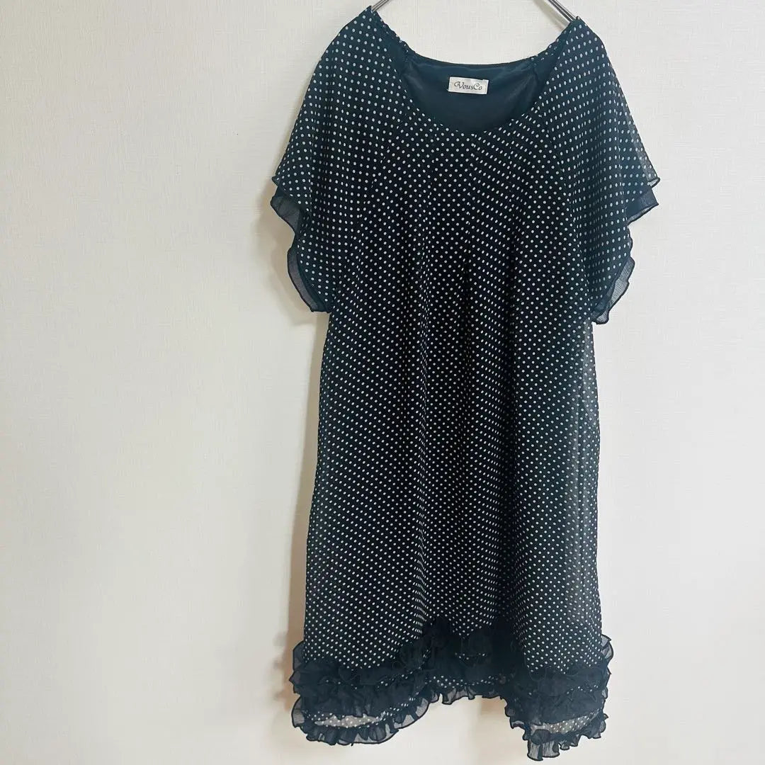 B360 [Vous Co] Vestido túnica F de manga corta con estampado de lunares, vestido con volantes | Ｂ360【Vous Co】ドット柄 半袖チュニック F ワンピース フリルワンピ