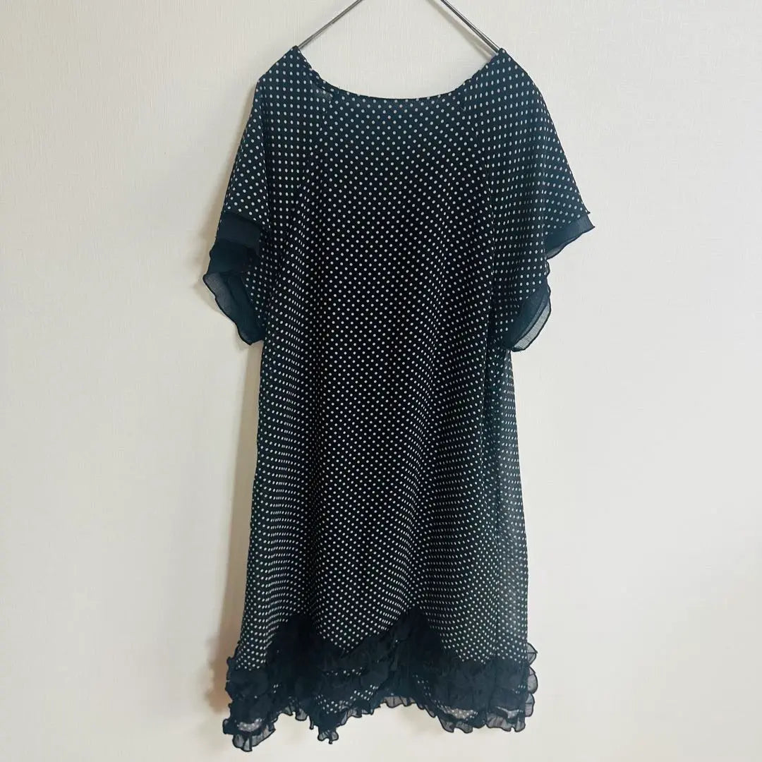 B360 [Vous Co] Vestido túnica F de manga corta con estampado de lunares, vestido con volantes | Ｂ360【Vous Co】ドット柄 半袖チュニック F ワンピース フリルワンピ