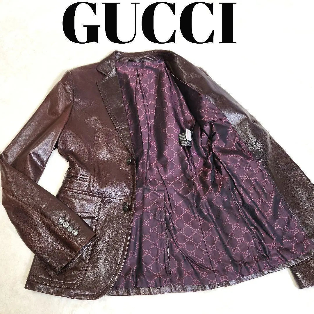 GUCCI Chaqueta a medida Gucci Cordero Patrón GG interior de piel de cordero | GUCCI グッチ テーラードジャケット ラムレザー 内側GG柄