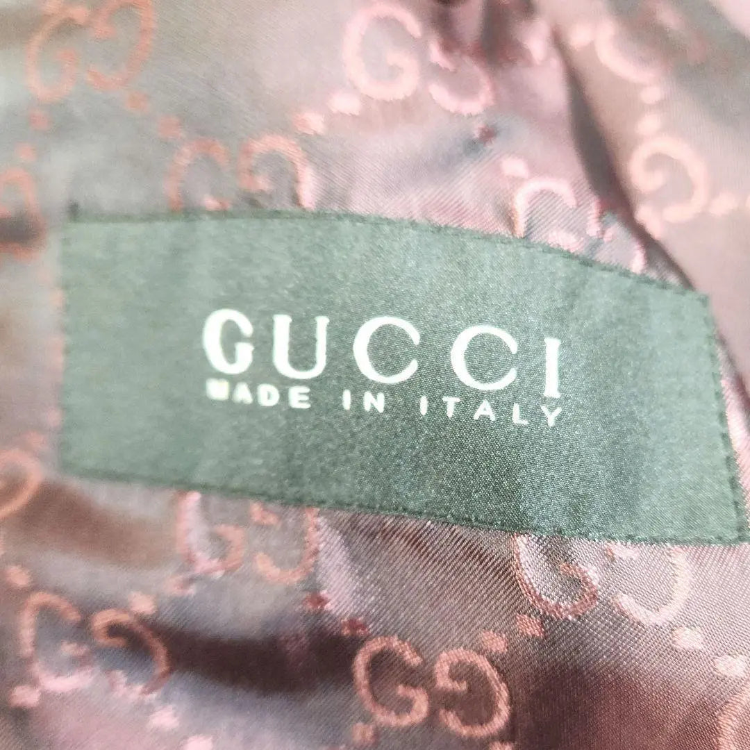 GUCCI Chaqueta a medida Gucci Cordero Patrón GG interior de piel de cordero | GUCCI グッチ テーラードジャケット ラムレザー 内側GG柄