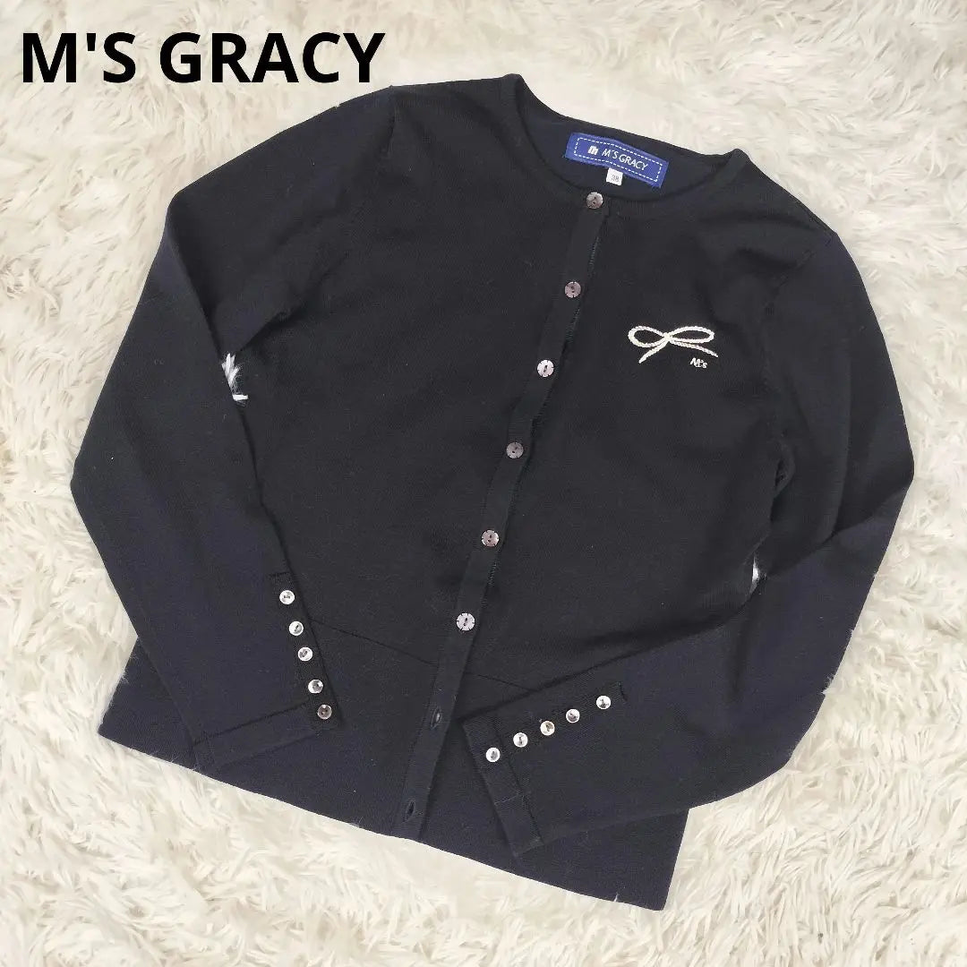 "Good condition" M's Gracy Cardigan Ribbon Logo Sleeve Button | 『美品』エムズグレイシー　M's GRACY　カーディガン　リボンロゴ　袖ボタン