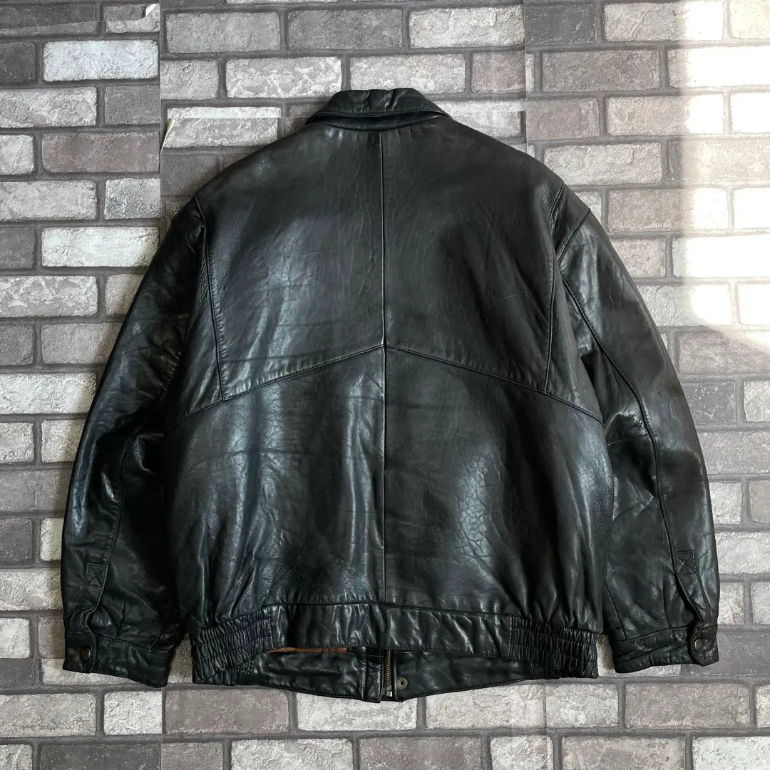 vintage sheepskin lamb leather jacket black padded shoulder pad