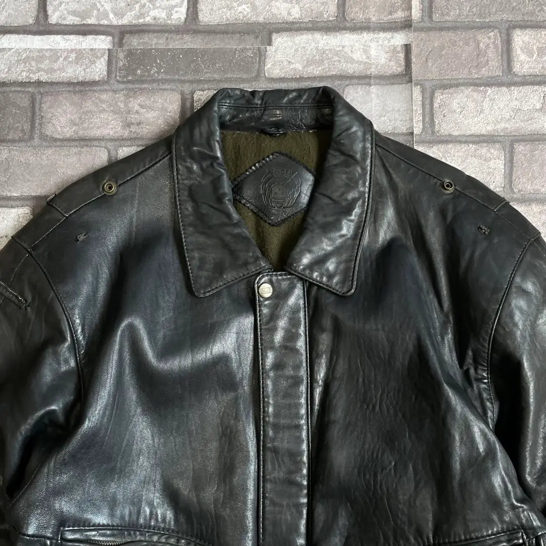 vintage sheepskin lamb leather jacket black padded shoulder pad