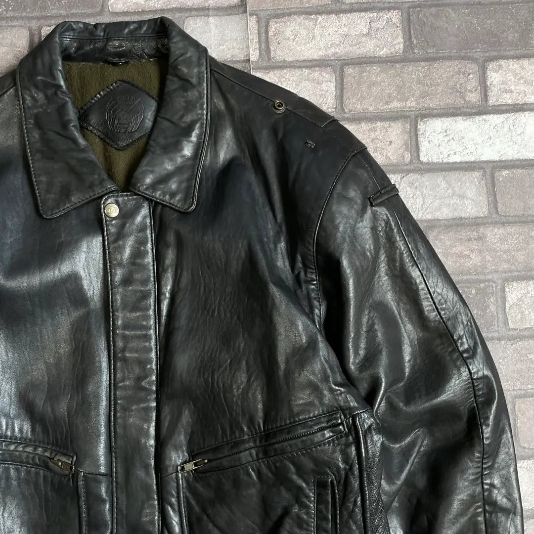 vintage sheepskin lamb leather jacket black padded shoulder pad