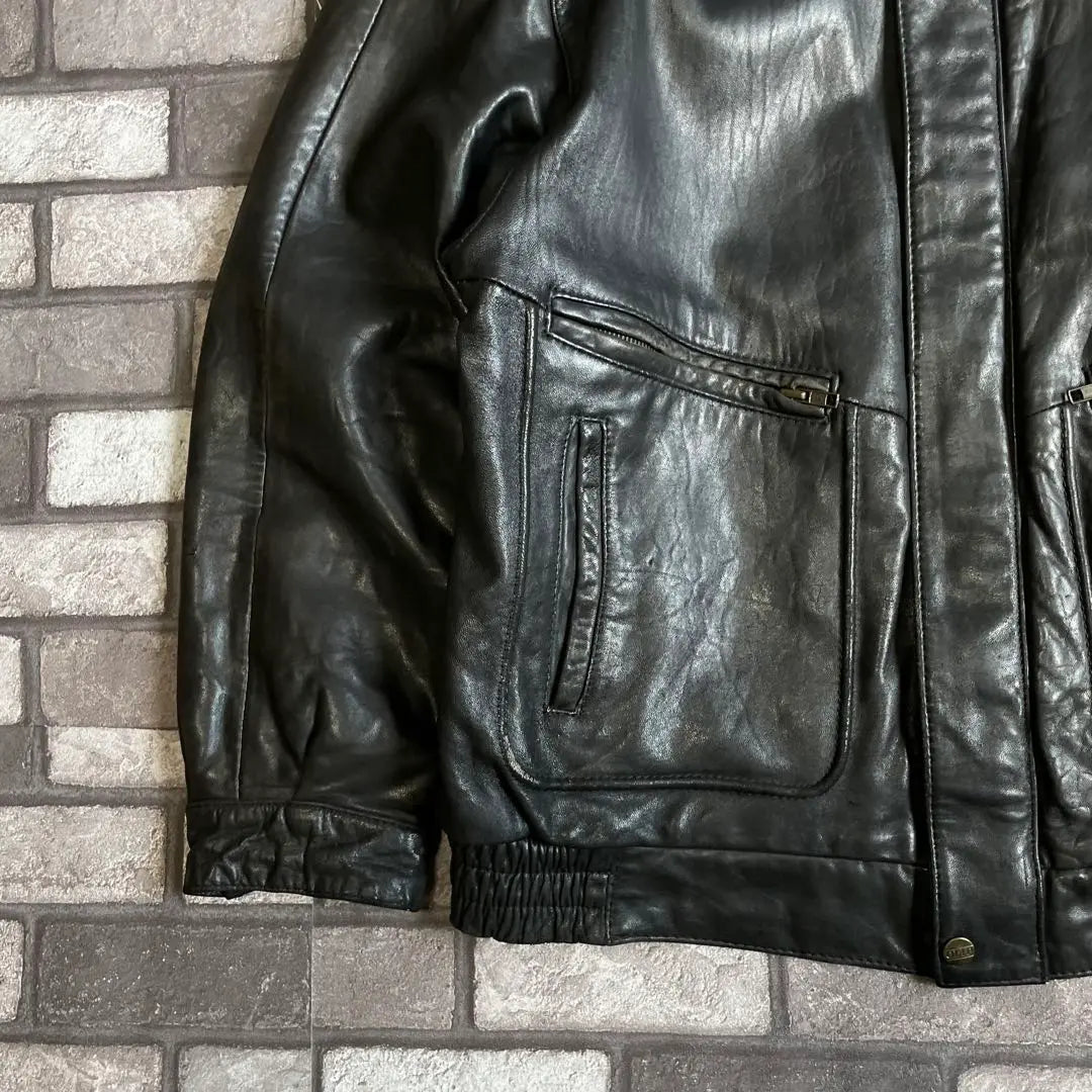 vintage sheepskin lamb leather jacket black padded shoulder pad