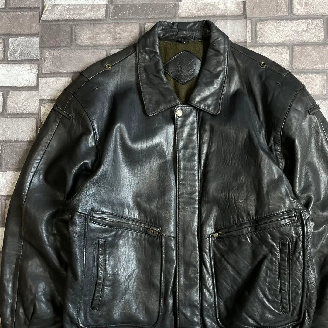 vintage sheepskin lamb leather jacket black padded shoulder pad