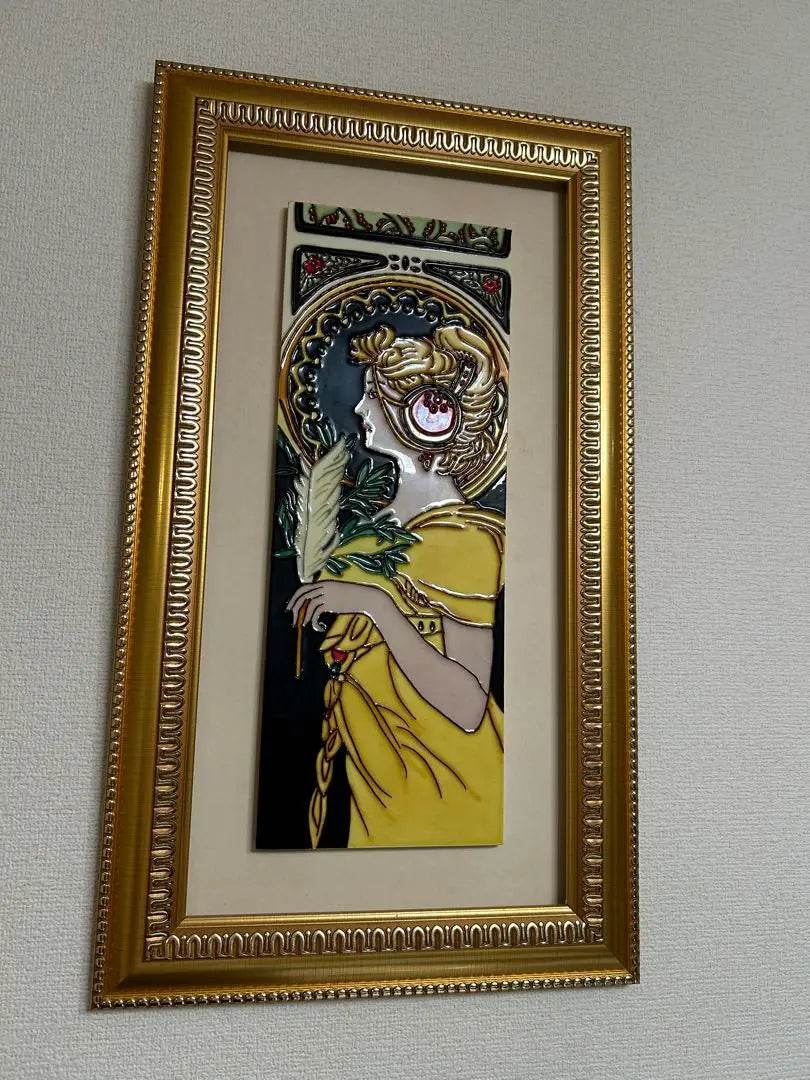 Ceramic frame - Lady painting - Increase your luck with money | 陶額　　貴婦人　絵　金運アップ