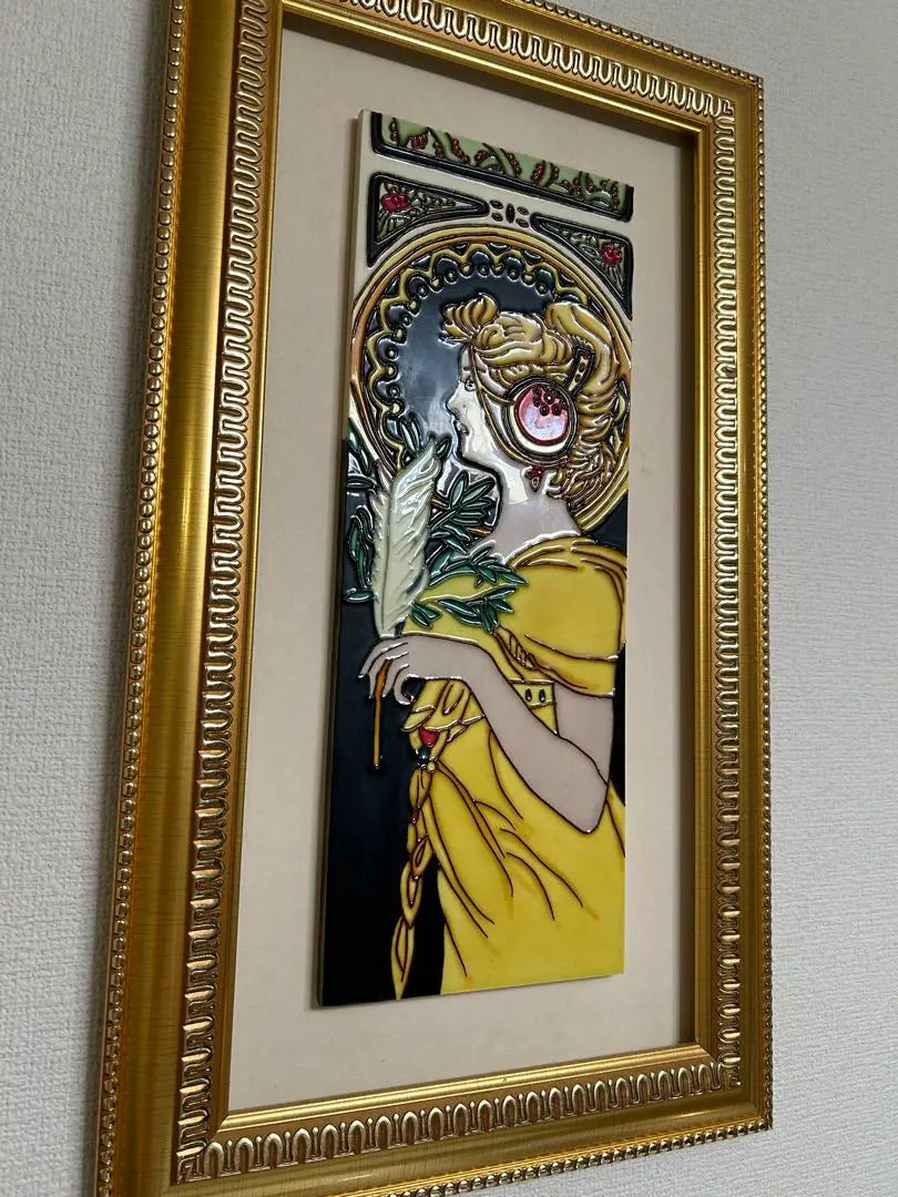 Ceramic frame - Lady painting - Increase your luck with money | 陶額　　貴婦人　絵　金運アップ