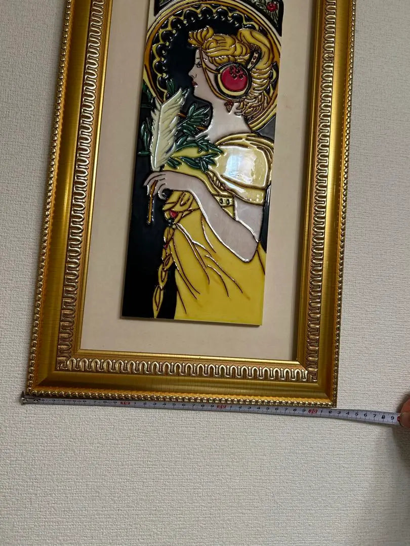 Ceramic frame - Lady painting - Increase your luck with money | 陶額　　貴婦人　絵　金運アップ