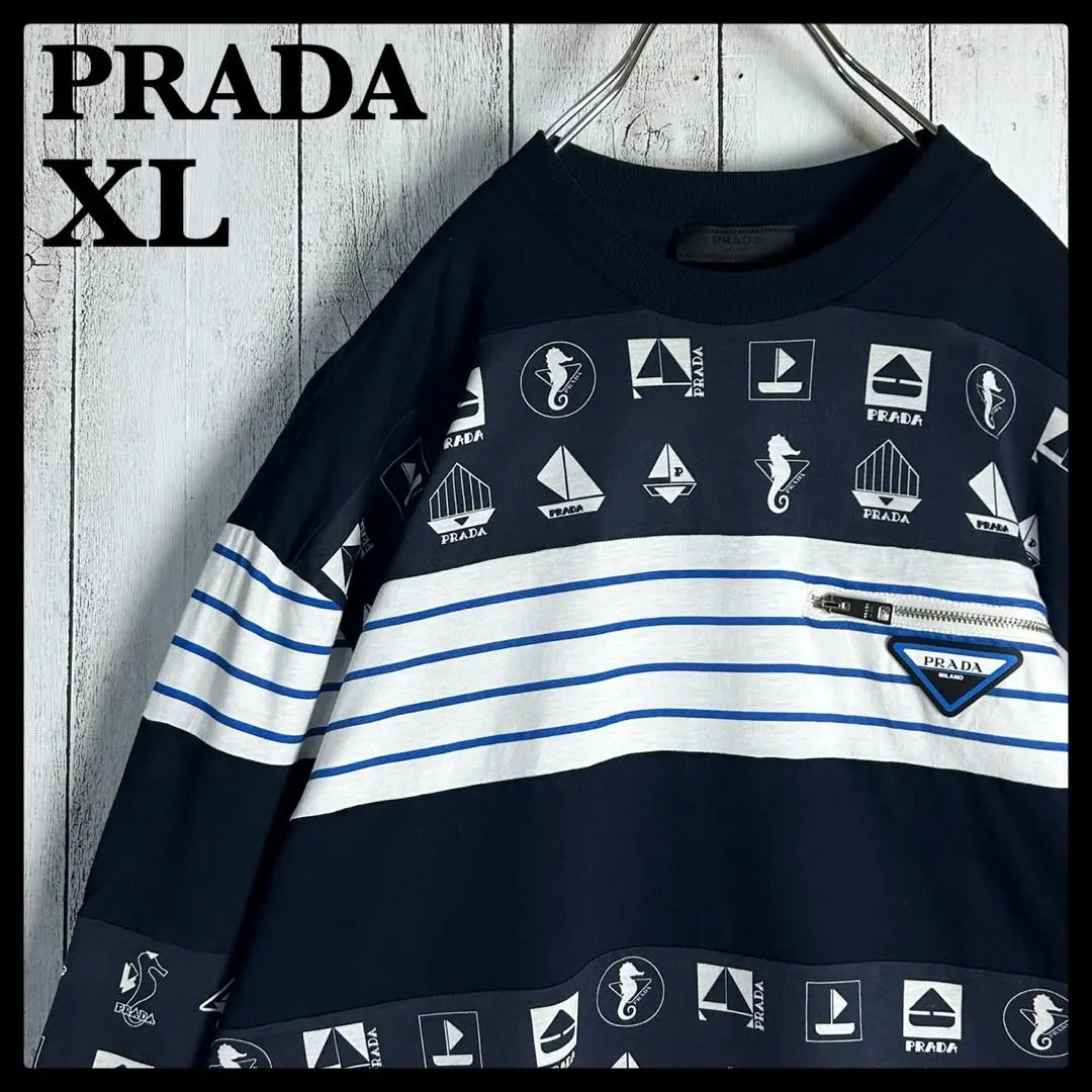 [Modelo súper raro] Prada☆ Camiseta de manga larga con estampado integral, placa triangular, difícil de conseguir