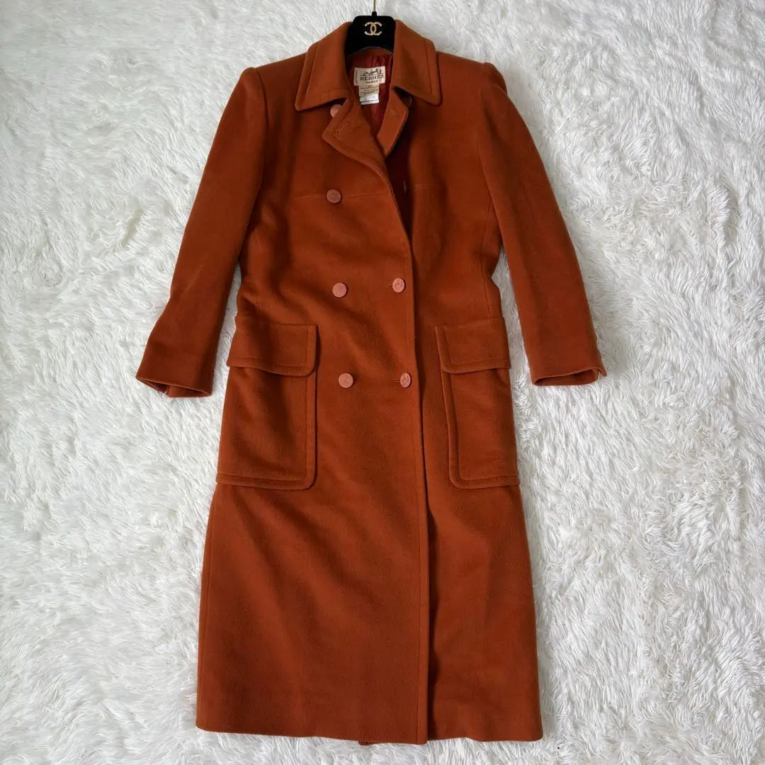 Hermes Double Breasted Long Coat 100% Cashmere Hermes Orange Color