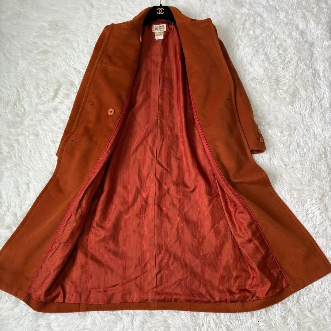 Hermes Double Breasted Long Coat 100% Cashmere Hermes Orange Color