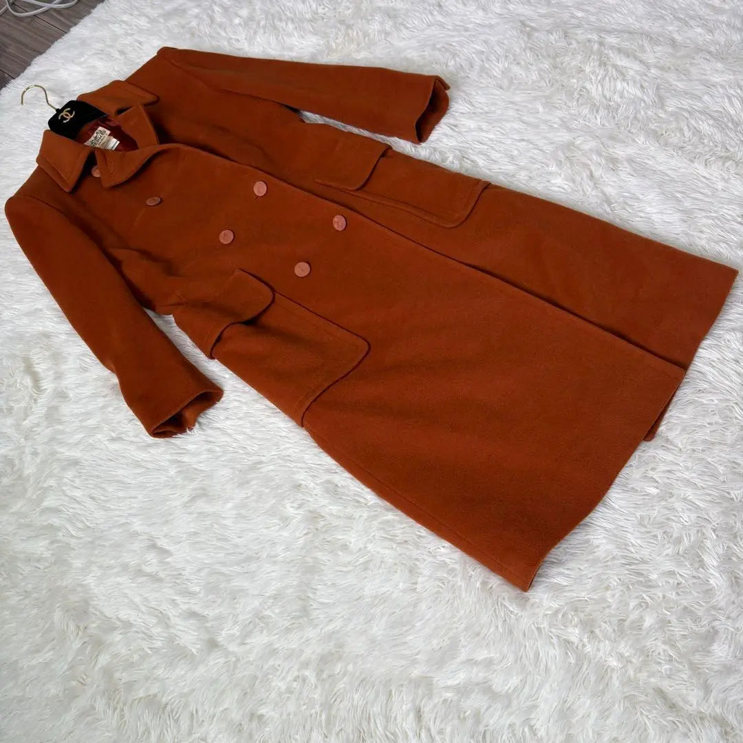 Hermes Double Breasted Long Coat 100% Cashmere Hermes Orange Color